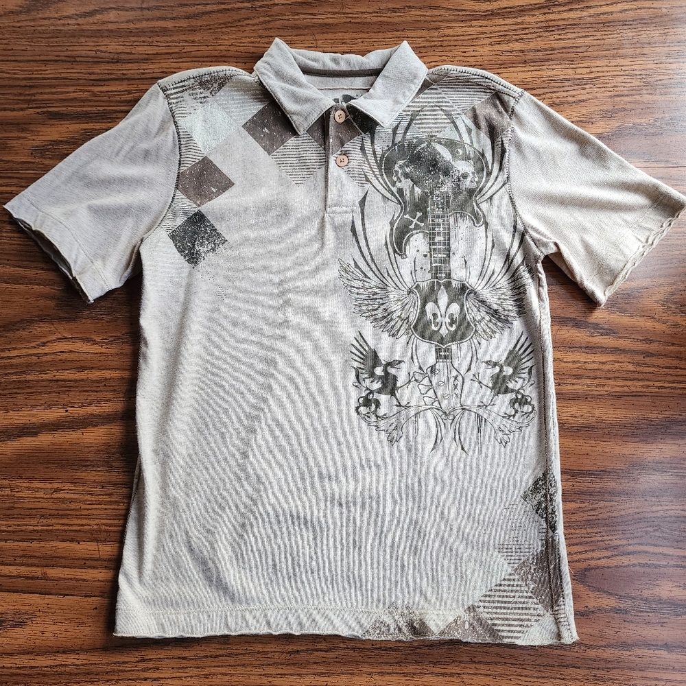 XG Guitar Graphic Distressed Polo Shirt M(10-12)